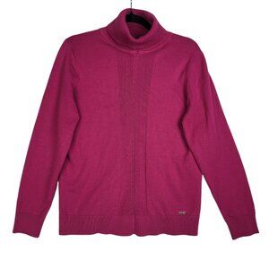 Tommy Hilfiger Turtleneck Sweater Women's Large Hot Pink Button Wrist Office